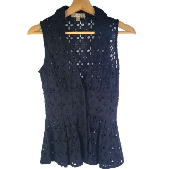 Guess Black Peplum Eyelet Lace Sleeveless Top - Picture 1 of 11